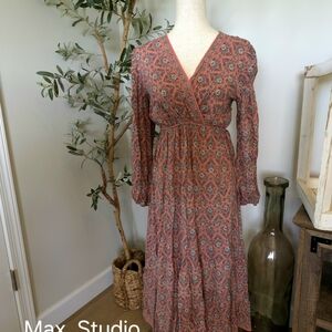 Max Studio Pink Smocked Long Sleeve Sundress